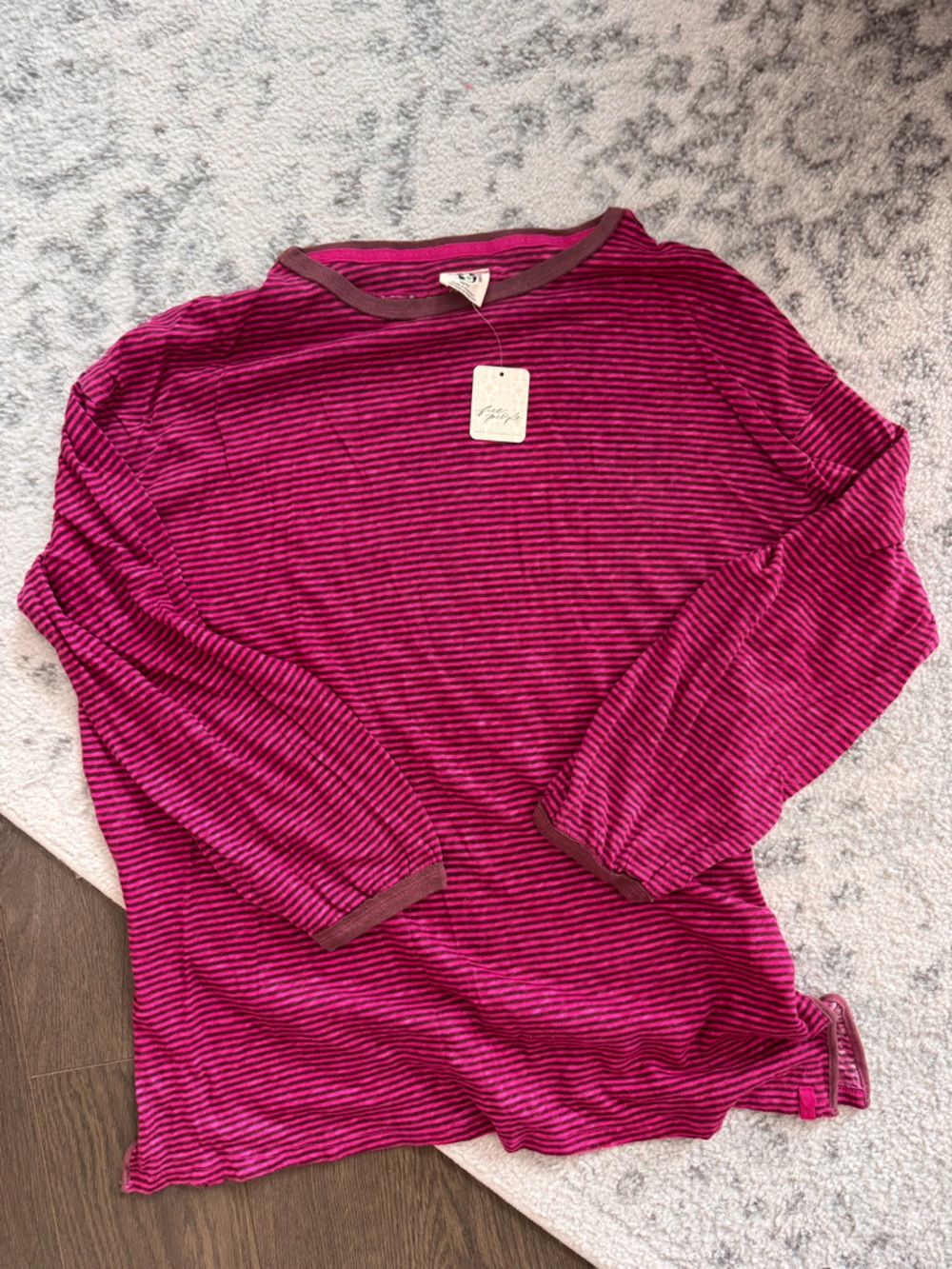 Freepeople Striped Magenta Long Sleeve Top